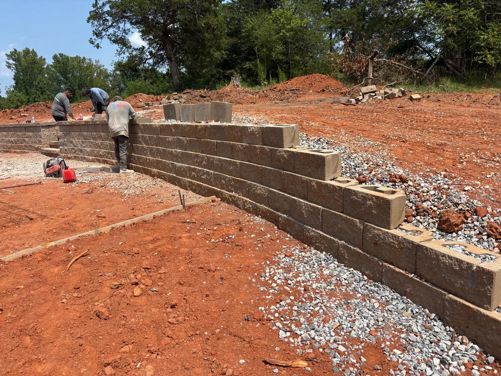 Retaining wall construction in progress